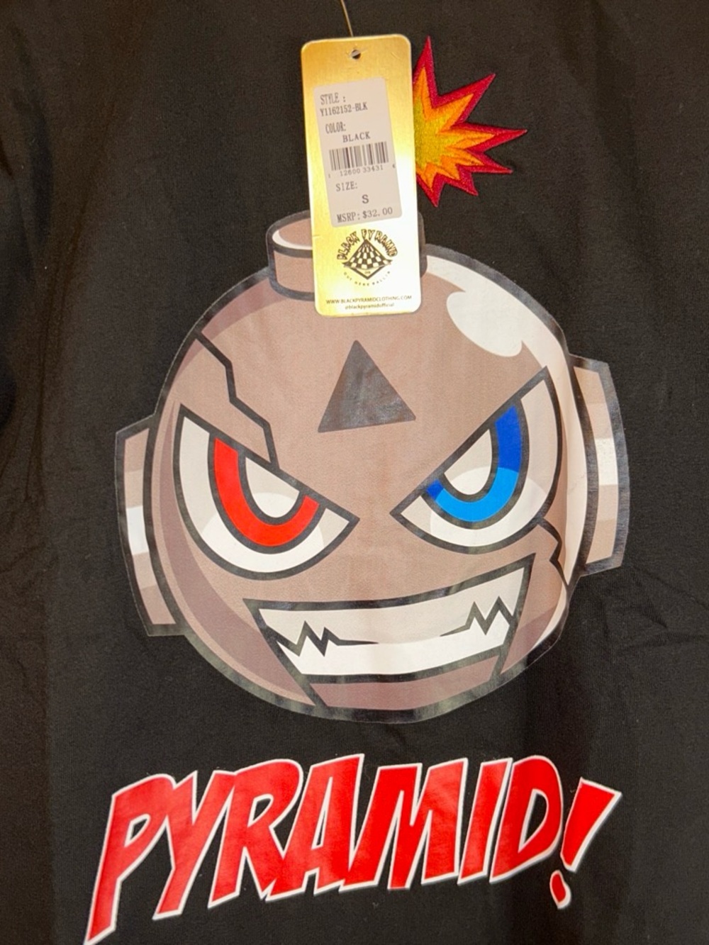 Chris Browns Black Pyramid Black Tee with Red & Blue Eye Robot Graphic Small